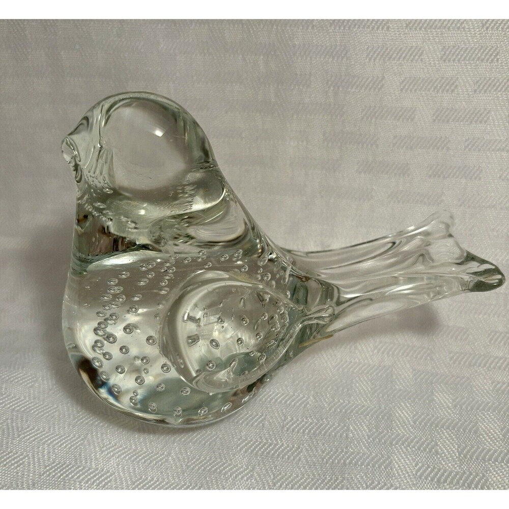Art Glass Hand Blown Controlled Bubbles Paperweight Bird Figurine